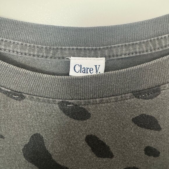 Clare V. Drop Shoulder Tee Puff 3/4 Sleeves Top In Faded Gray and Black - L - Picture 12 of 12